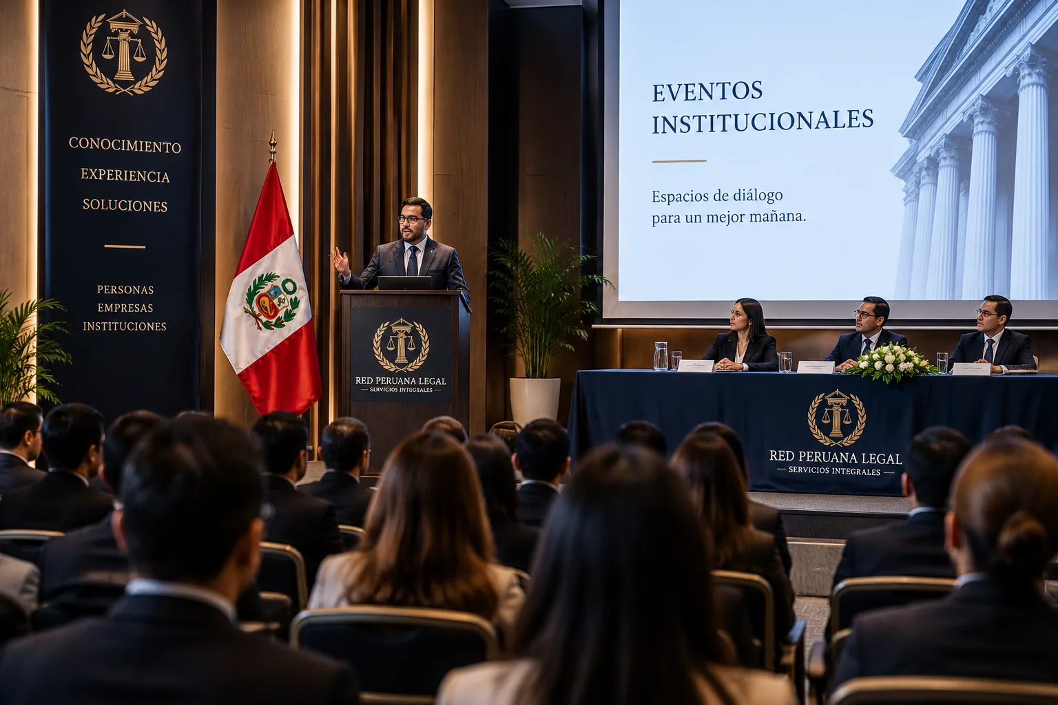Evento institucional con profesionales participando en una actividad académica y jurídica.